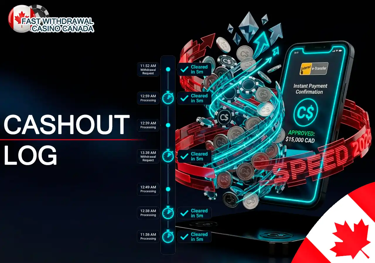 Real payout speed test cashout log for Canadian online casinos.